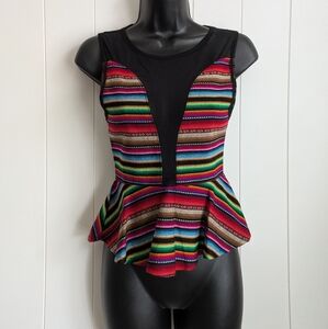 For Love and Lemon Lulu Multicolor Sheer Sleeveless Peplum Blouse, XS